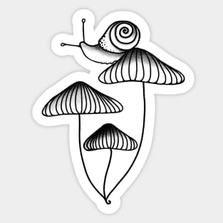 Black Snail Sitting on Mushrooms Sticker